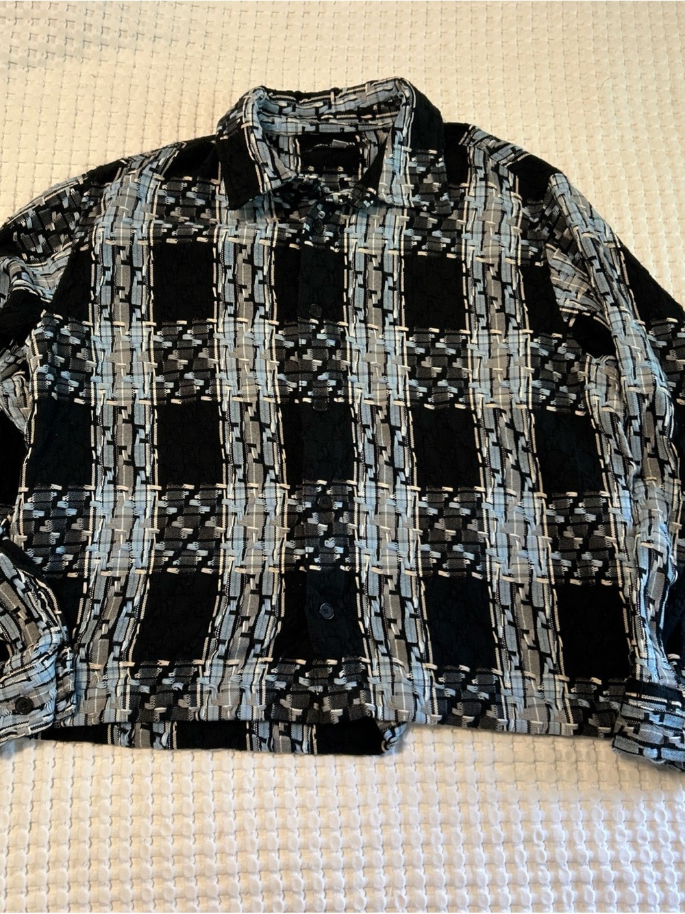 Urban Outfitters Textured Blue/Black Plaid Long Sleeve Shirt Jacket Men’s Medium